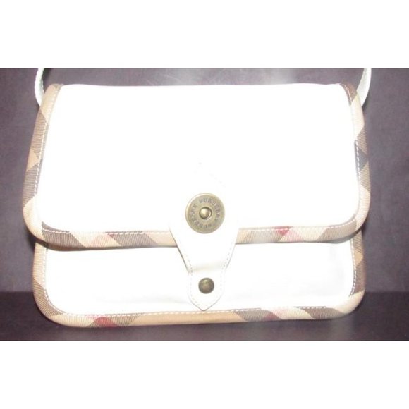 Burberry Purses Plaid Trim White Leather With Nova Check And Coated Canvas Bag - Picture 11 of 12